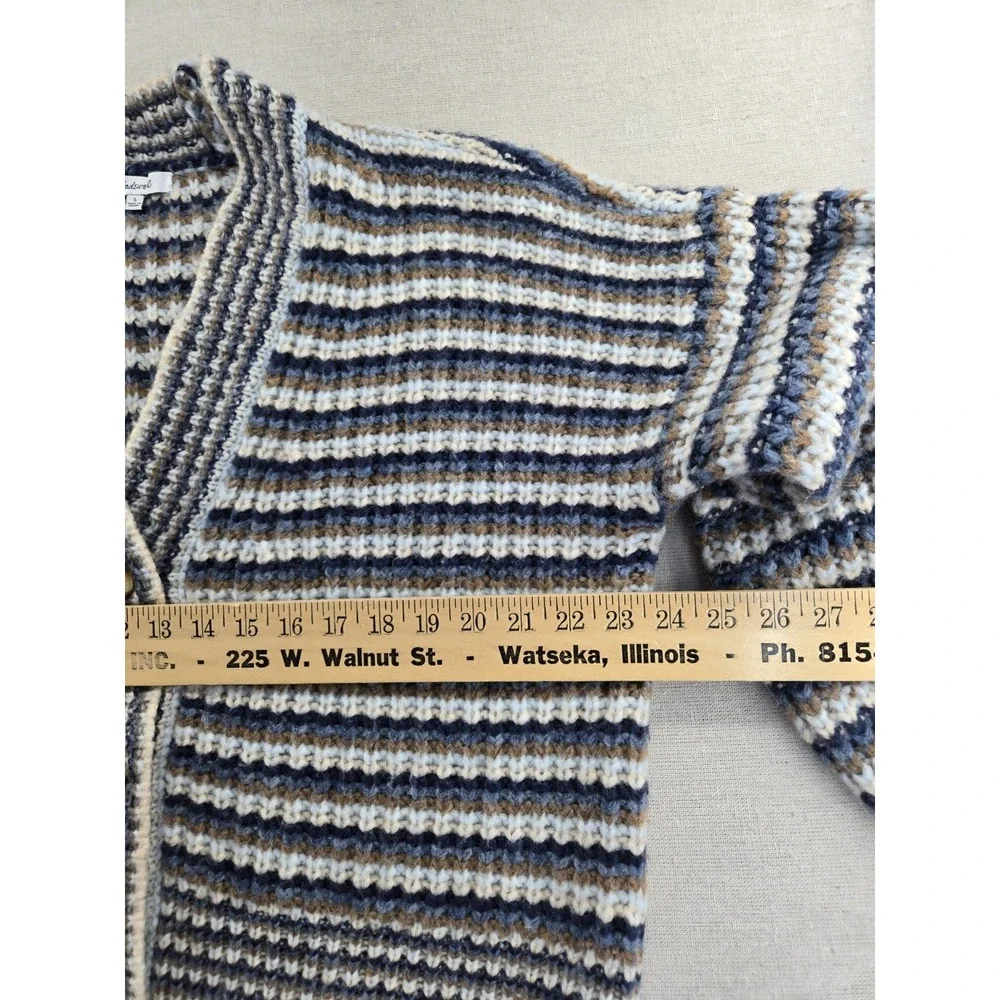 Madewell Women's Waller Crop Cardigan Sweater Striped Heather Cloudburst Large - Picture 5 of 9